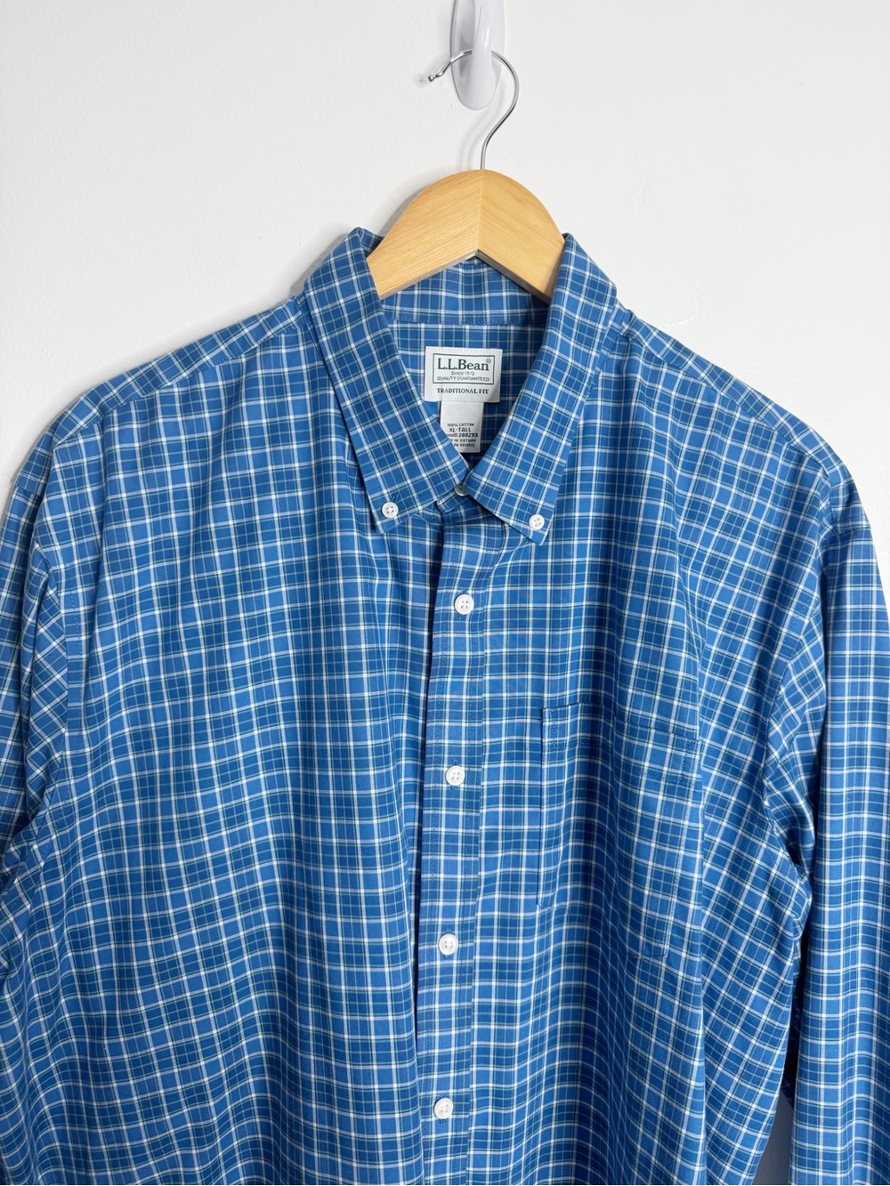 NEW L.L. Bean Men’s Blue Plaid Button Down Shirt XL Tall‎ Traditional Fit Preppy